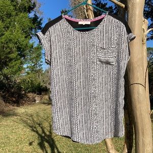 Black andand White Bohemian Tunic Top Pocket Tee